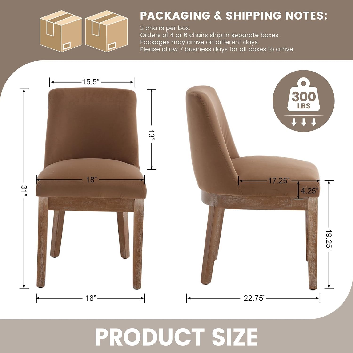 Modern Dining Chairs Set of 6 Comfortable Dining Room Chairs with Back, Velvet Fabric Upholstered Kitchen Side Chairs with Wood Legs for Living Room, Khaki