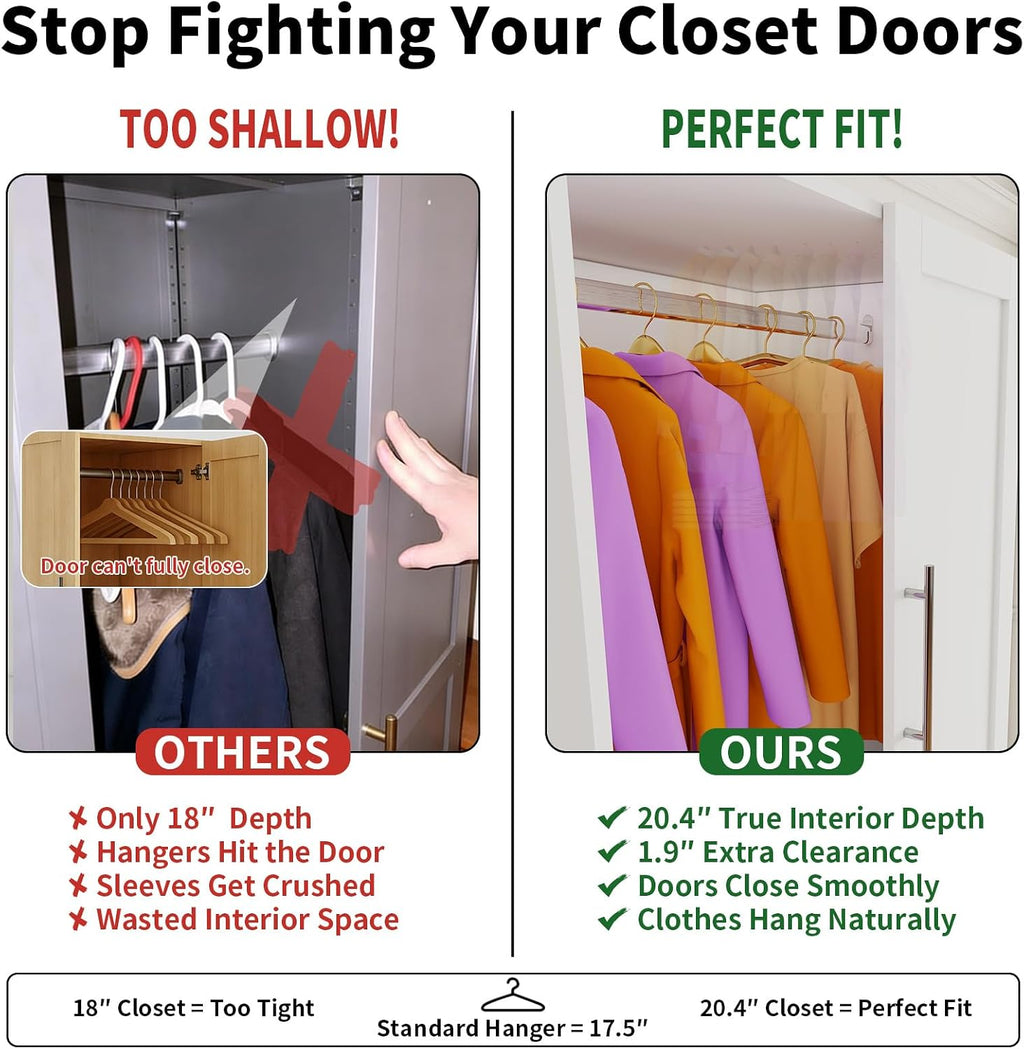 Armoire Wardrobe Closet with 3 Doors and 4 Drawers, 71" Tall Bedroom Armoires with Mirror, 20.4" Deep Large White Wardrobe Cabinet, Wooden Closet with Hanging Rod and 3 Adjustable Shelves
