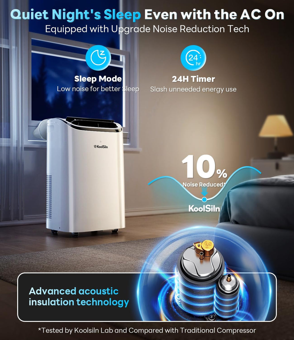14,000 BTU Portable Air Conditioner Cools Up to 700 Sq.Ft, Auto-Evaporation Low Noise Portable AC Unit with Remote Control Fits for Large Room, Office, Garage, White