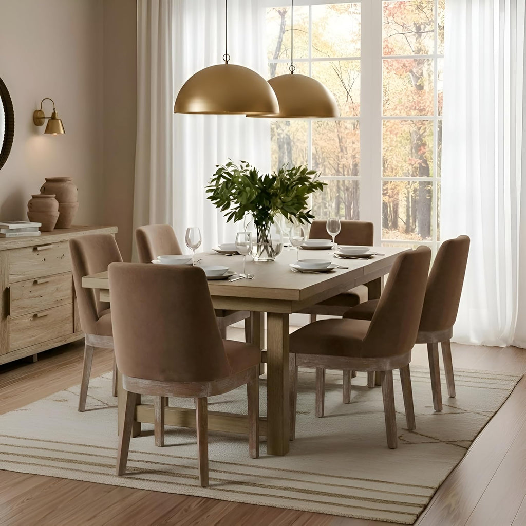 Modern Dining Chairs Set of 6 Comfortable Dining Room Chairs with Back, Velvet Fabric Upholstered Kitchen Side Chairs with Wood Legs for Living Room, Khaki