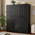 Armoire Wardrobe Closet with Drawers: 74" Black Wardrobe Closet with 4 Doors, Bedroom Armoires with 2 Drawers, Wood Closets Cabinet for Hanging Clothes (Black, 63")