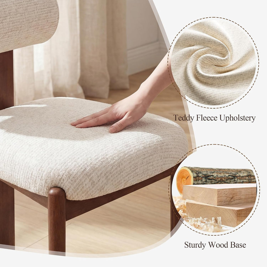 Modern Wooden Dining Chairs Set of 6, Upholstered Fabric Kitchen Chairs with Sculptural Backrest, Mid-Century Farmhouse Dining Room Chairs with Solid Wood Legs, Beige