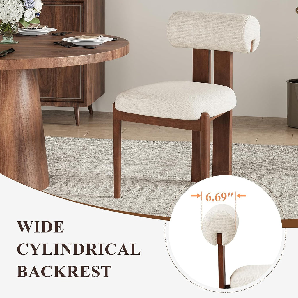 Modern Wooden Dining Chairs Set of 6, Upholstered Fabric Kitchen Chairs with Sculptural Backrest, Mid-Century Farmhouse Dining Room Chairs with Solid Wood Legs, Beige