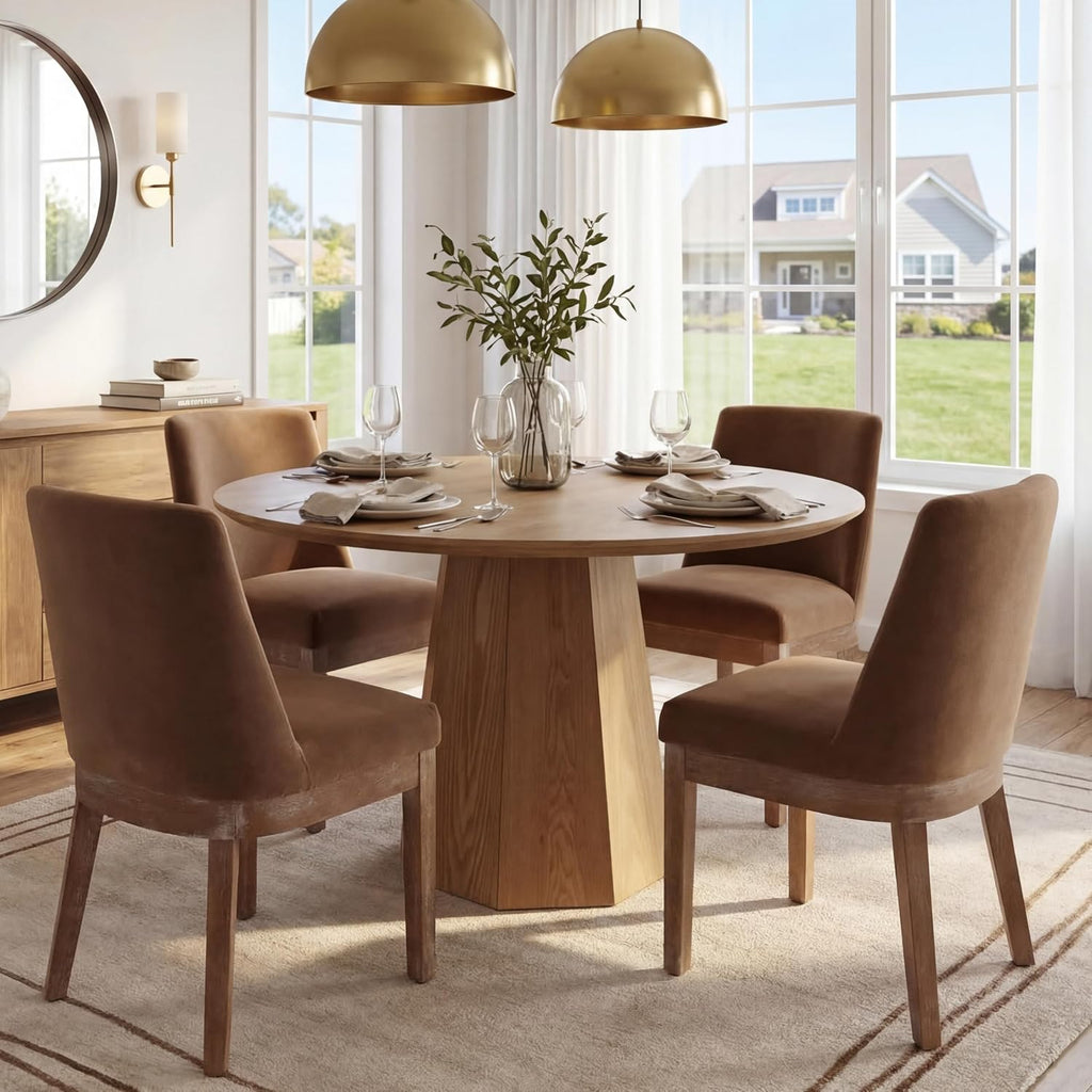 Modern Dining Chairs Set of 6 Comfortable Dining Room Chairs with Back, Velvet Fabric Upholstered Kitchen Side Chairs with Wood Legs for Living Room, Khaki