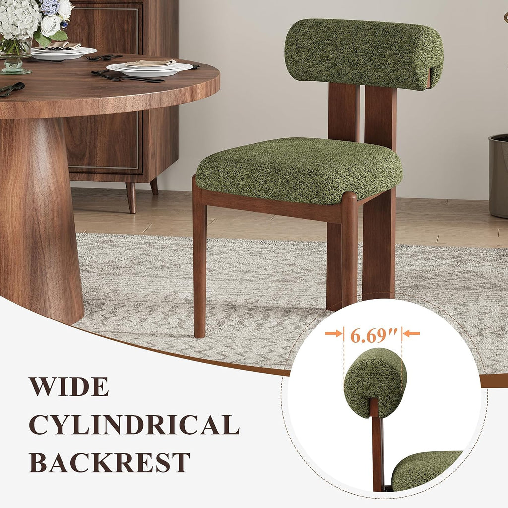 Modern Wooden Dining Chairs Set of 6, Upholstered Fabric Kitchen Chairs with Sculptural Backrest, Mid-Century Farmhouse Dining Room Chairs with Solid Wood Legs, Green