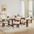 Modern Wooden Dining Chairs Set of 6, Upholstered Fabric Kitchen Chairs with Sculptural Backrest, Mid-Century Farmhouse Dining Room Chairs with Solid Wood Legs, Beige
