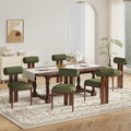 Modern Wooden Dining Chairs Set of 6, Upholstered Fabric Kitchen Chairs with Sculptural Backrest, Mid-Century Farmhouse Dining Room Chairs with Solid Wood Legs, Green